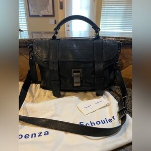 Proenza Schouler PS1 tiny black leather gunmetal hardware